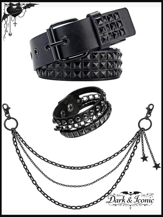 Double Grommet Star Studded Belt with Chains Punk Y2K main image 7